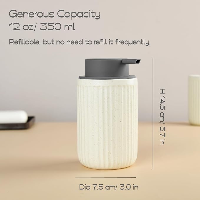 Beige Ceramic Foaming Soap Dispenser, Speckled Rippled 12 oz Bottle - Image 2