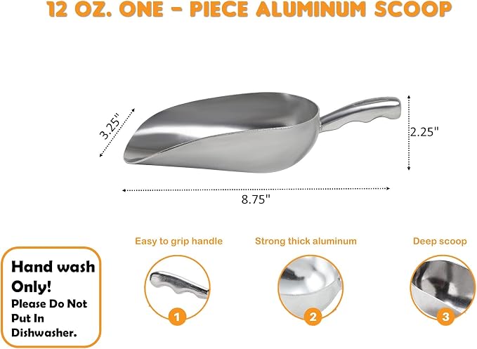 Cast Aluminum Utility Scoop - 12 oz. - Round Bottom - Image 2