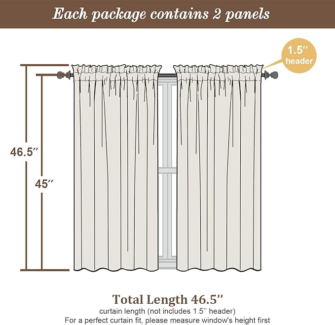 Chyhomenyc Ivory Sheer Window Curtain Panels 45 Inch, Light Filtering Solid - Image 4