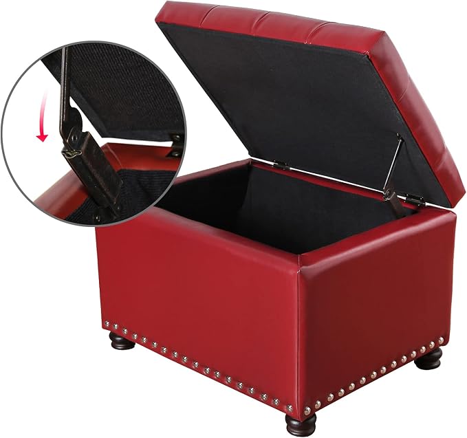 24'' Leather Storage Ottoman Rectangular Foot Rest Stool - Image 4