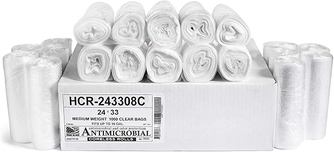 Aluf Plastics - 12-16 Gallon Clear Trash Bags - 24" x 33"- 8 Micron Equivalent by AlufPlastics