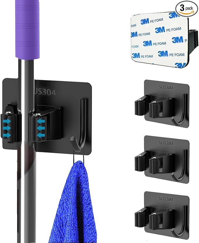 3 Pack Broom Holder Wall Mount, Stainless Steel Broom Holder by Unknown