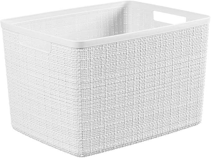Curver Set of 4 Jute Large Decorative Plastic Organization and Storage Baskets - Image 3