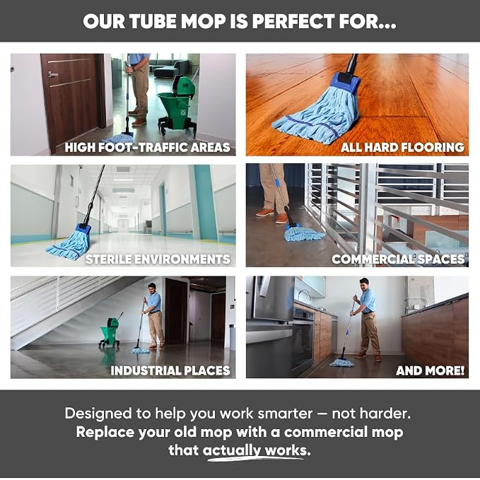 Commercial Mop Head Replacement – 1 Pack Medium Green Microfiber Tube Mop | - Image 6