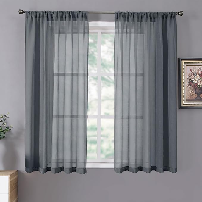 Tollpiz Sheer Curtains Linen Textured Bedroom Curtain Sheers Light Filtering by Tollpiz