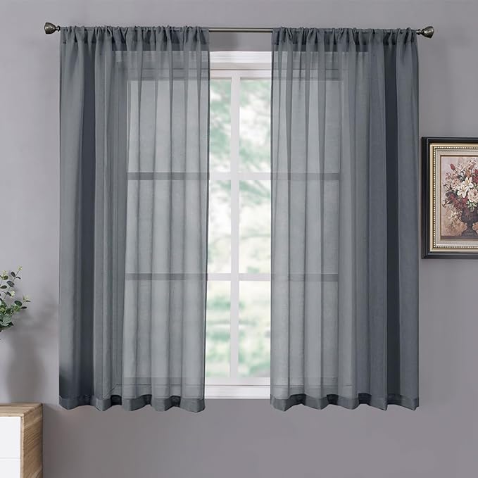 Tollpiz Short Sheer Curtain Linen Textured Bedroom Curtains Sheer Light by Tollpiz