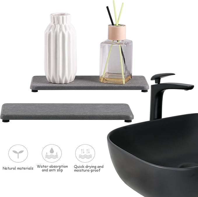 2 Pcs Water Absorbing Stone Trays, Kitchen/Bathroom Sink Soap Dish, Diatomite - Image 4