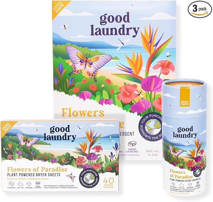 Good Laundry Flowers of Paradise Detergent Sheets, Scent Booster, & Dryer Sheet by GoodLaundry