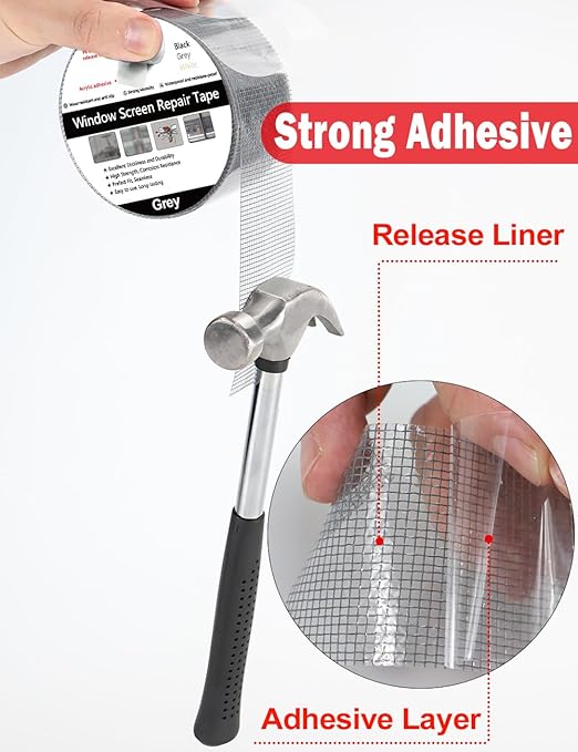wohohoho Window Screen Repair Tape, 4 in X 40 FT Grey Screen Patch Repair Kit - Image 5