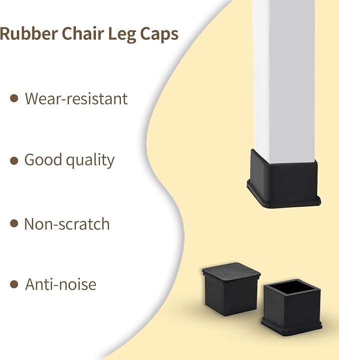 Flyshop Heavy Duty Non-Slip Rubber Leg Tips Floor Protectors Square Chair Leg - Image 5