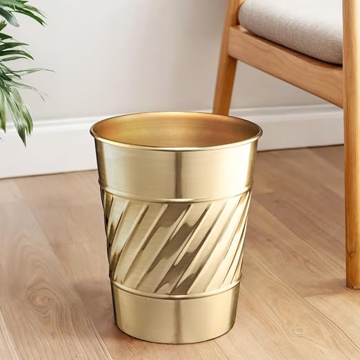 Monarch Abode Brushed Gold Handcrafted Wave Embossed Metal Wastebasket - Image 5