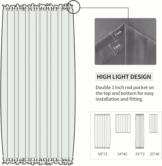 DWCN French Door Curtains – Rod Pocket Thermal Blackout Curtain - Image 3