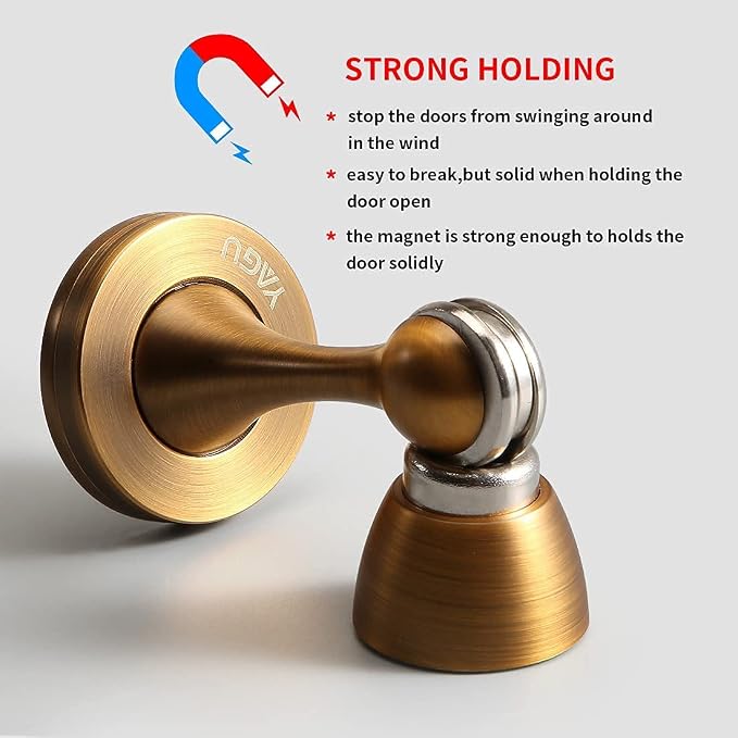 Door Stopper 1 Pack Magnetic Door Stops, Zinc Alloy Antique Brass Door Catch - Image 3