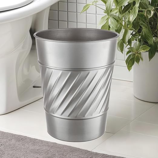 Monarch Abode Pewter Handcrafted Wave Embossed Metal Wastebasket - Image 6
