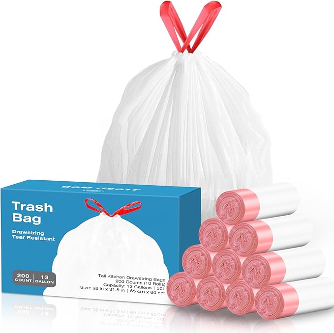 13.2 Gallon Tall Kitchen Drawstring Trash Bags, Leak Proof, Waste Bag by trashcan