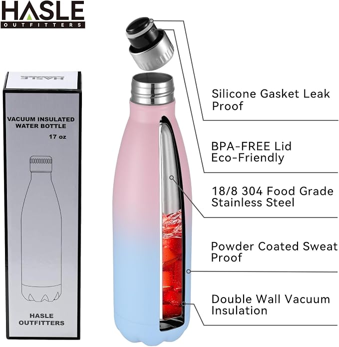 HASLE OUTFITTERS 17oz Stainless Steel Water Bottles, Vacuum Insulated Water - Image 2