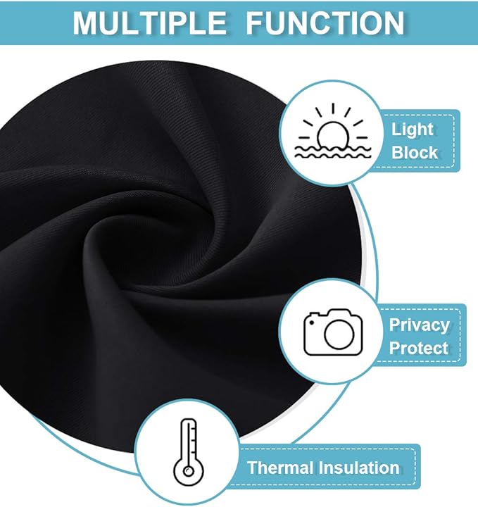RYB HOME Short Black Curtains for Bedroom, W42 x L36 inch, 2 Panels - Image 7
