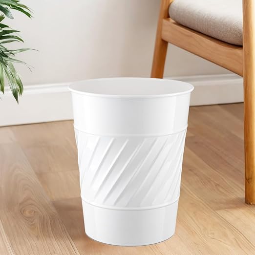 Monarch Abode White Handcrafted Wave Embossed Metal Wastebasket - Image 4