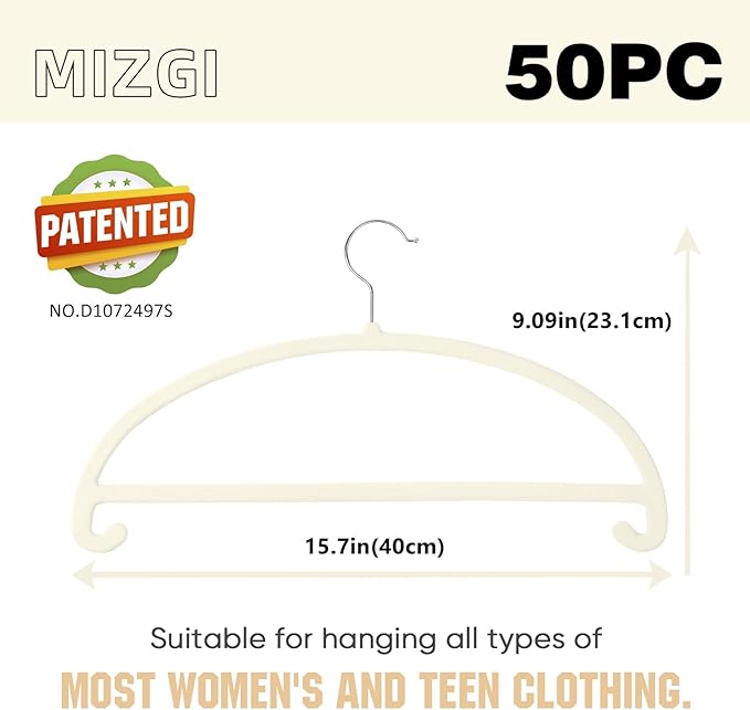 MIZGI 50 Pack Ivory Velvet Hangers - Image 6