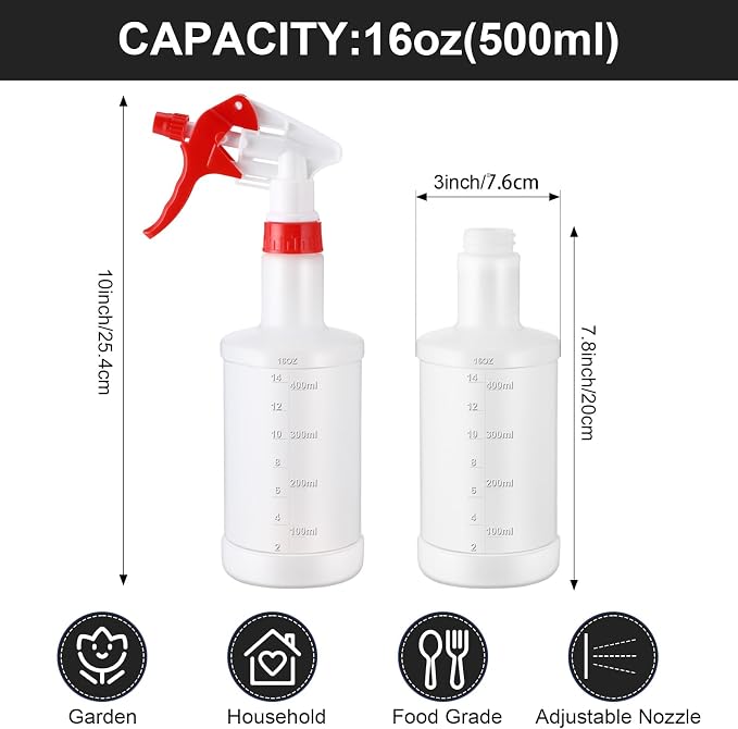 Eccliy 12 Pcs 16 Oz Plastic Spray Bottle, Adjustable Empty Reusable Sprayer - Image 2