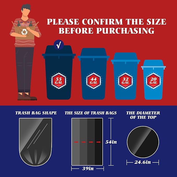 Teivio 55-60 Gallon Black Trash Bags | 170 Bags Extra Large Multi-Use Heavy - Image 2