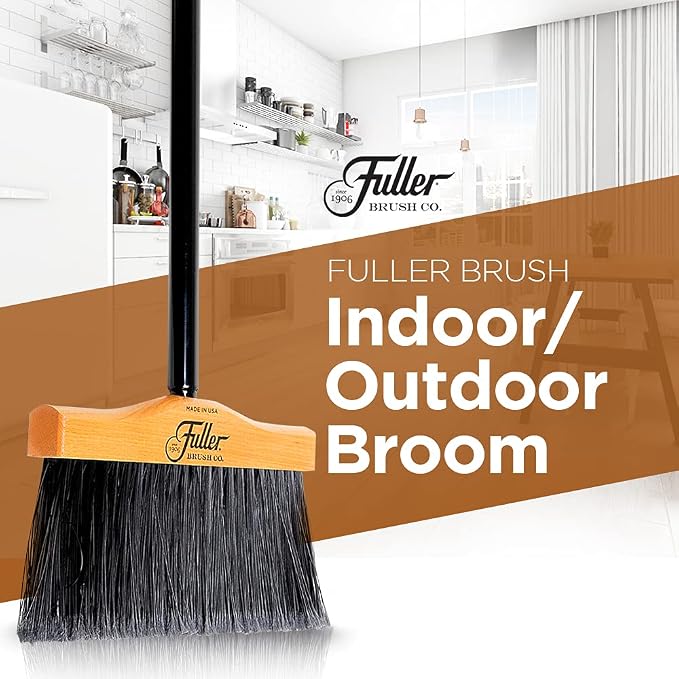 10” Upright Broom with 2 Piece Black Steel Threaded Handle - Image 3