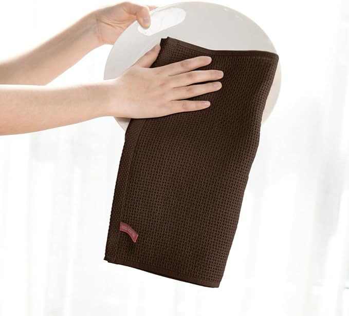 Artoid Mode 100% Cotton Dark Coffee Waffle Weave Kitchen Dish Cloths, 12x12 - Image 4