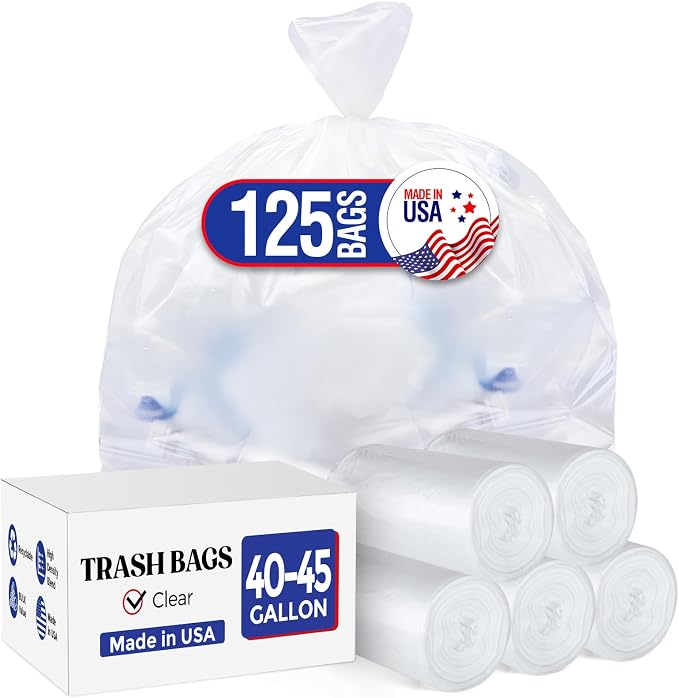 Delxo 40-45 Gallon Clear Trash Bags, Durable & Puncture-Resistant Plastic Can by Delxo