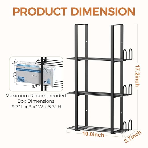 Glove Holder Dispenser for Wall Mount, Wall-Mounted Triple Rubber Box Holder - Image 3