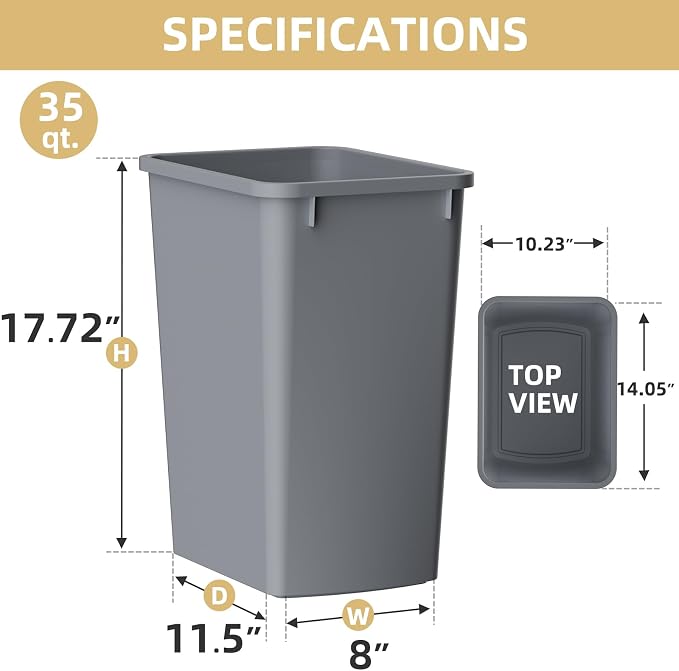 ROOMTEC Lightweight and Durable Slim Trash Can, 35QT Kitchen Trash Can - Image 5