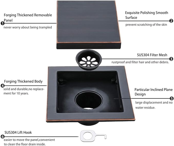 RANDOM Oil Rubbed Bronze Shower Drain Square - Image 5