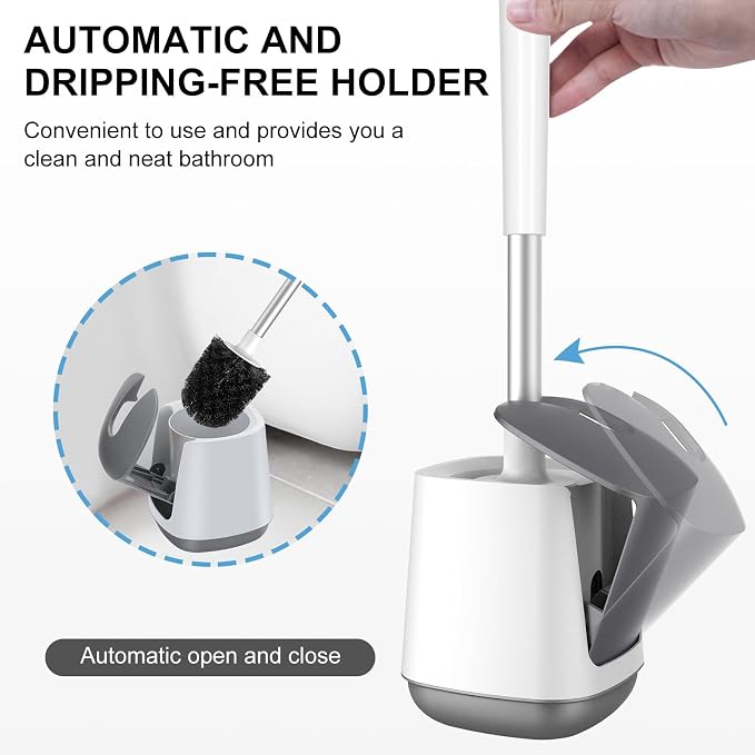 SetSail Toilet Brush and Holder 2 Pack, Self Closing Lid Toilet Bowl Brushes - Image 4