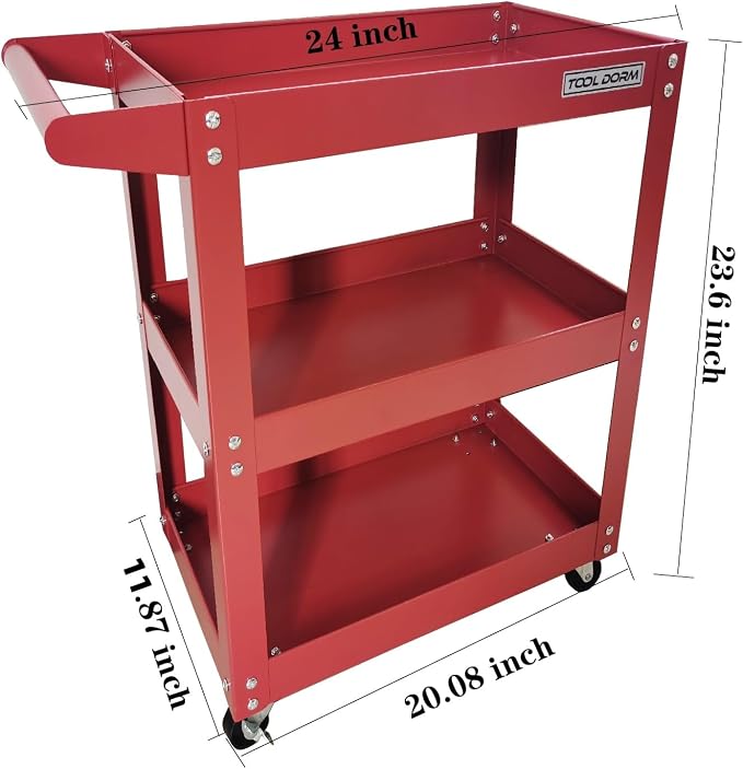 Utility Service Cart, 3 Shelf 150LBS Heavy Duty Steel Rolling Utility Cart - Image 4