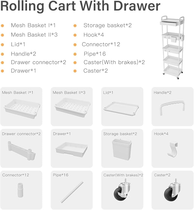 5 Tier Rolling Cart Organizer, Bathroom Cart Organizers - Image 7