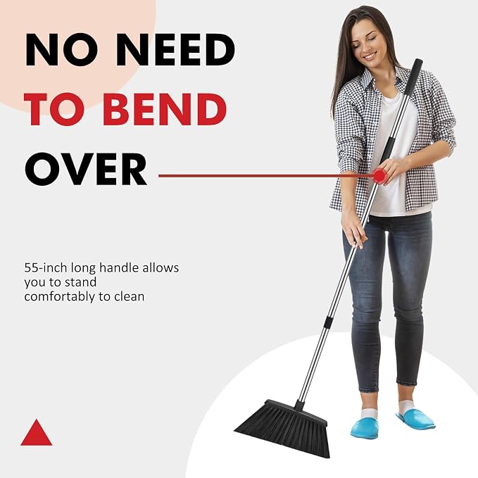 Heavy Duty Broom, 55 Inch Long Handle Outdoor Large Angle Brooms, Commercial - Image 3