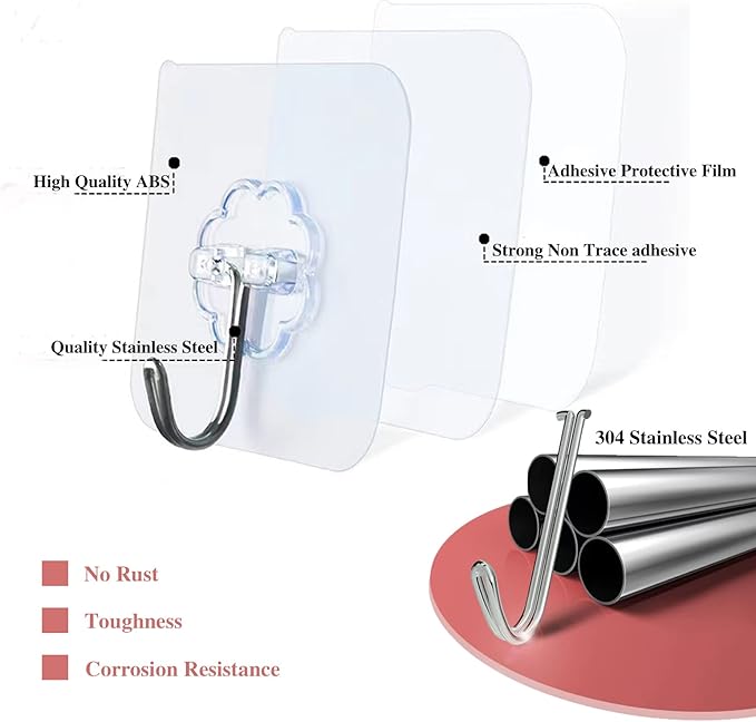 Adhesive Wall Hooks for Hanging Heavy Duty 50 lbs Large Hooks for Walls No - Image 6
