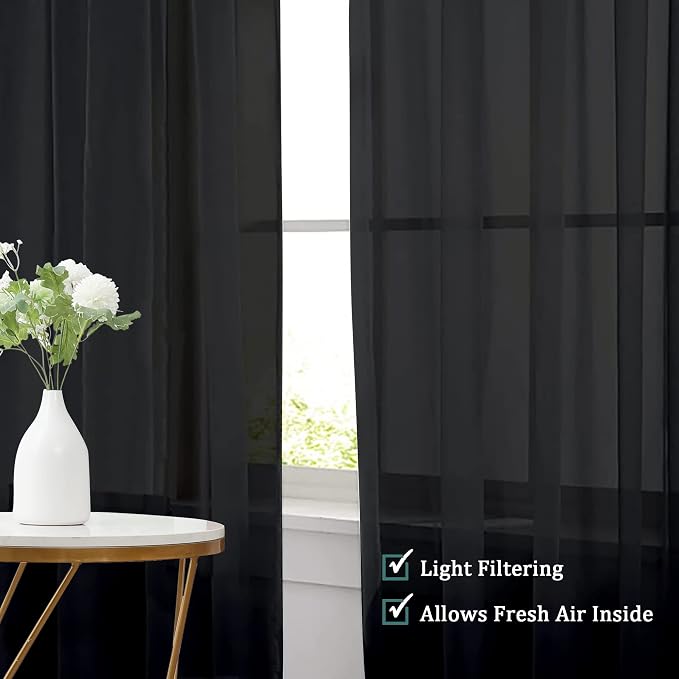 Chyhomenyc Extra Long Black Sheer Curtains 144 inch 2 Panels Set, Translucent - Image 8