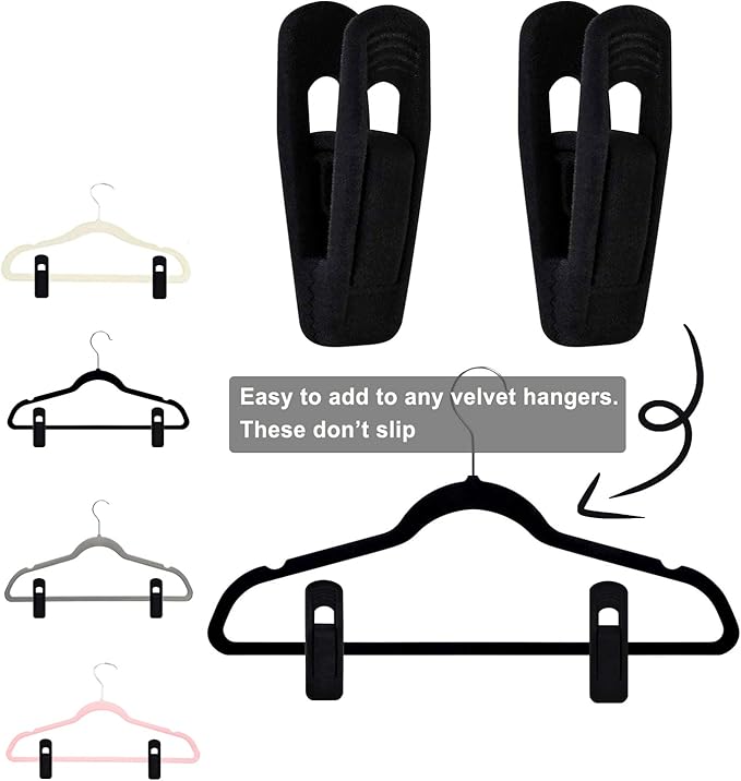 Black Velvet Hangers Clips 50 PCS, Non-Slip Velvet Clips - Image 2