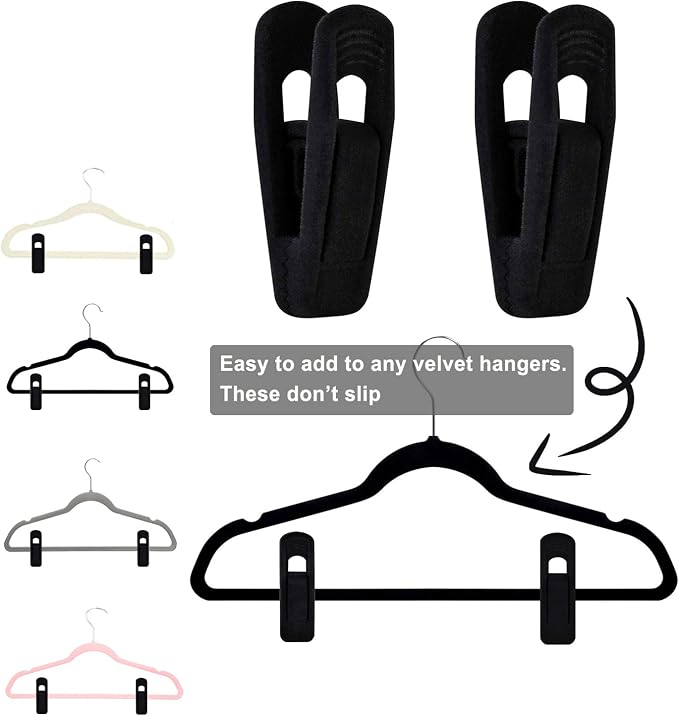 Black Velvet Hanger Clips, Strong Finger Clips - Image 4