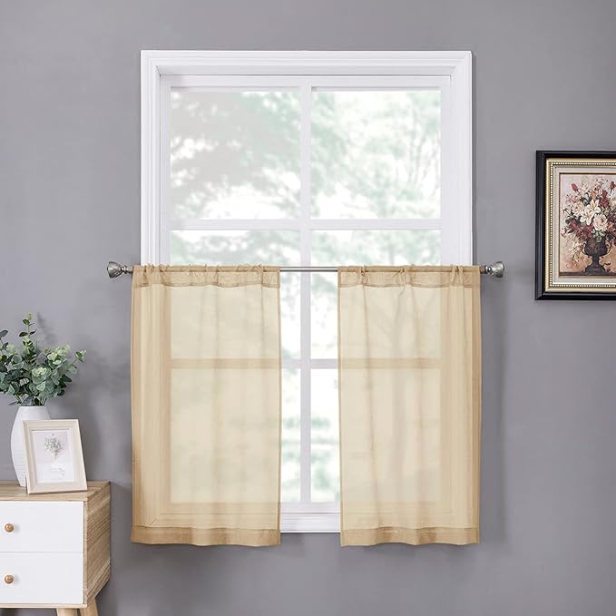 Tollpiz Sheer Tier Curtain Linen Textured Half Kitchen Curtains Sheer Light by Tollpiz