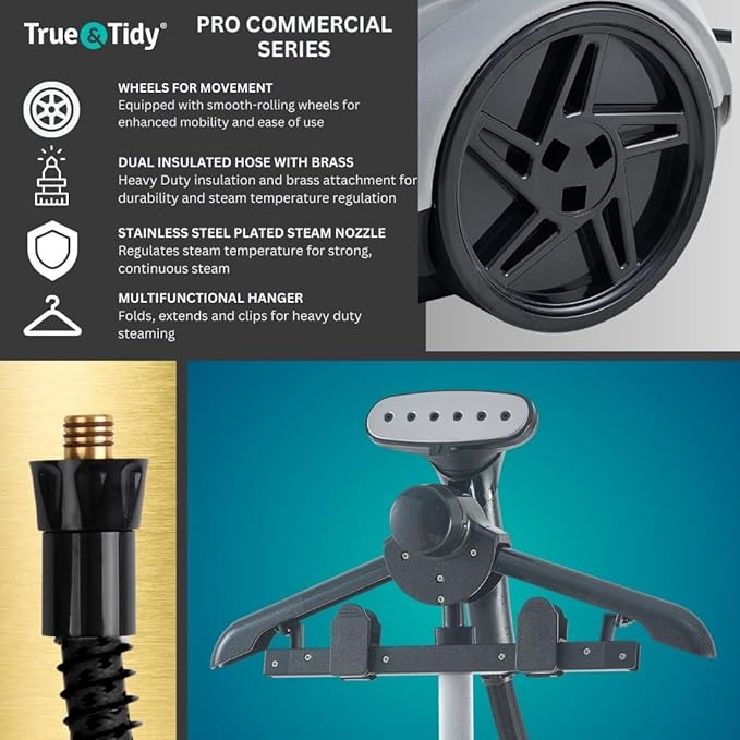 True & Tidy Heavy Duty Commercial Full Size Standing Garment Steamer - Image 5