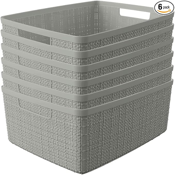 Curver Jute Decorative Plastic Organization and Storage Basket Perfect Bins by Curver