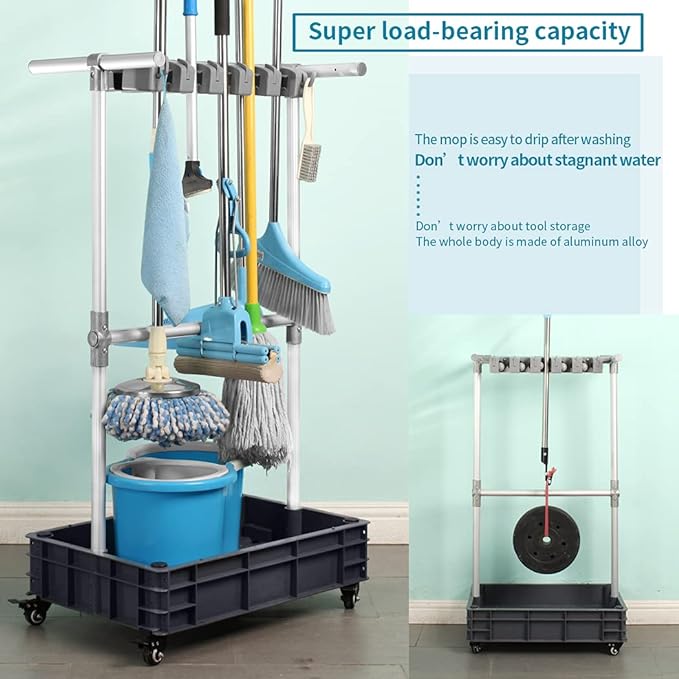 Broom And Mop Holder Put Wet Mops Movable Floor-Mounted Mop Rack Floor Standing - Image 3