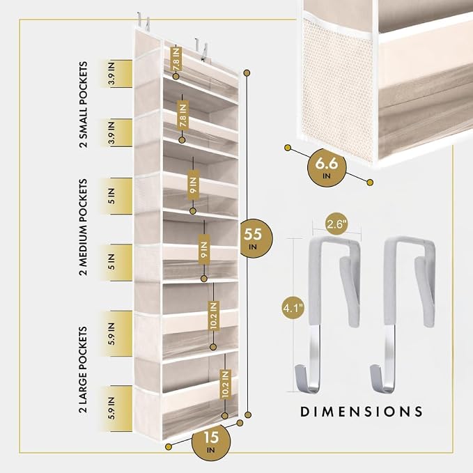 HOMELUX THEORY 1 PC Heavy Duty Over the Door Organizer 55x14x6.7, 6 Large Front - Image 2