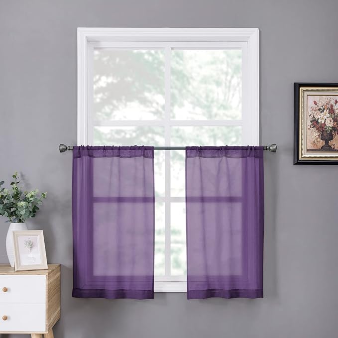 Tollpiz Short Sheer Tier Curtains Linen Textured Half Kitchen Curtain Sheers by Tollpiz