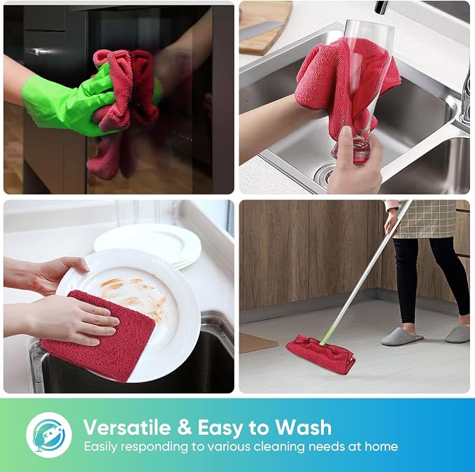 HOMEXCEL Red Microfiber Cleaning Cloth, 12 Pack Premium Microfiber Towels - Image 4