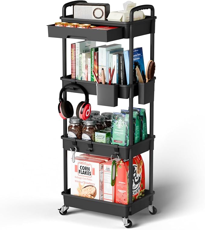 4 Tier Rolling Cart Organizer, Art Craft Diaper Bedside Snack Laundry Room by Sorgion