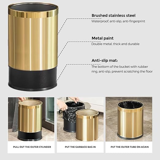 2.6Gallon/10L Brass Gold Bathroom Trash Can - Image 5