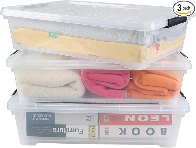 3 Packs 40 Quart Large Under Bed Storage Box, Wheeled Under Bed Storage by Yesdate