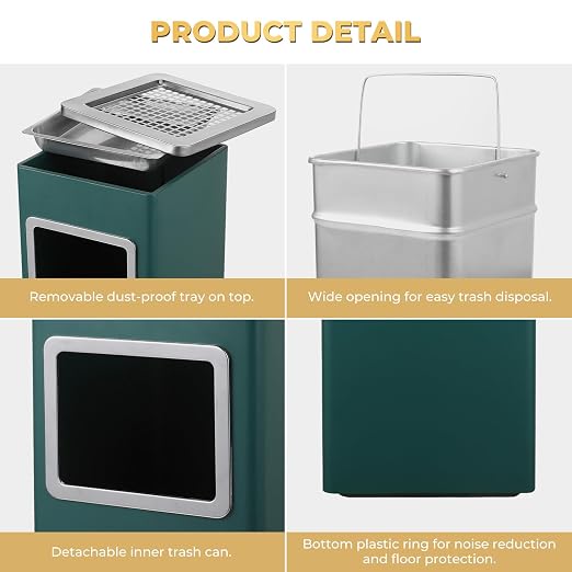 Trash Can Outdoor Waste Container Square Stainless Steel Trash Can - Image 4